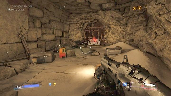 After walking through the door that requires the blue skull you must turn right - Doom: All secrets in Kadingir Sanctum - Secrets - Doom Game Guide & Walkthrough