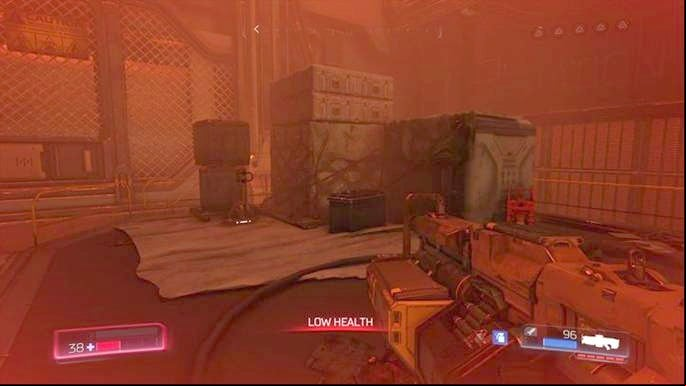On one of the larger platforms you will see a few chests - Doom: Destroyed Argent Facility Walkthrough - Walkthrough - Doom Game Guide & Walkthrough