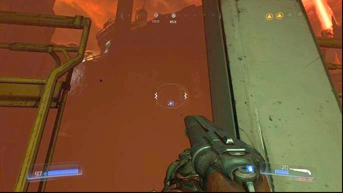 Turn around after completing the trial and stick to the left edge of the rock - Doom: Destroyed Argent Facility Walkthrough - Walkthrough - Doom Game Guide & Walkthrough