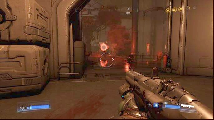 A Gore Nest will be standing in the place where you encounter an escaping Combat Drone - Doom: Destroyed Argent Facility Walkthrough - Walkthrough - Doom Game Guide & Walkthrough