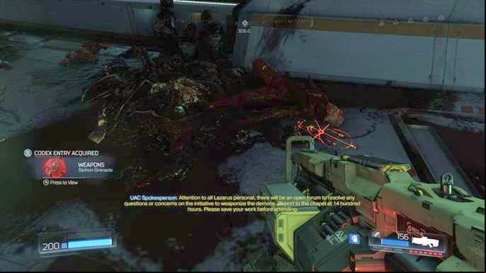 In the next room you will find a Siphon Grenade - Doom: Lazarus Labs Walkthrough - Walkthrough - Doom Game Guide & Walkthrough