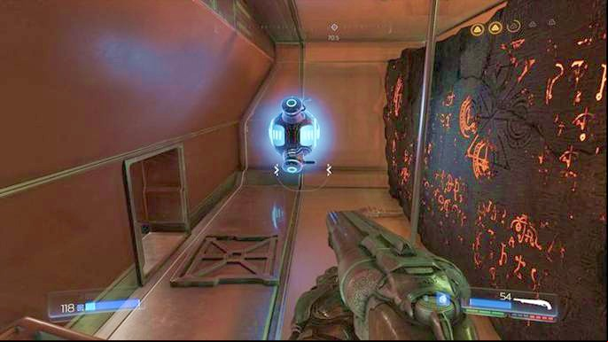 Behind the second artifact on the left there is also Mega Health and a tunnel that leads to collectible (Eliteguy) - Doom: Lazarus Labs Walkthrough - Walkthrough - Doom Game Guide & Walkthrough