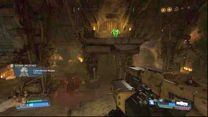 Jump to the green armor in the middle of the room in order to move on - Doom: Titans Realm Walkthrough - Walkthrough - Doom Game Guide & Walkthrough