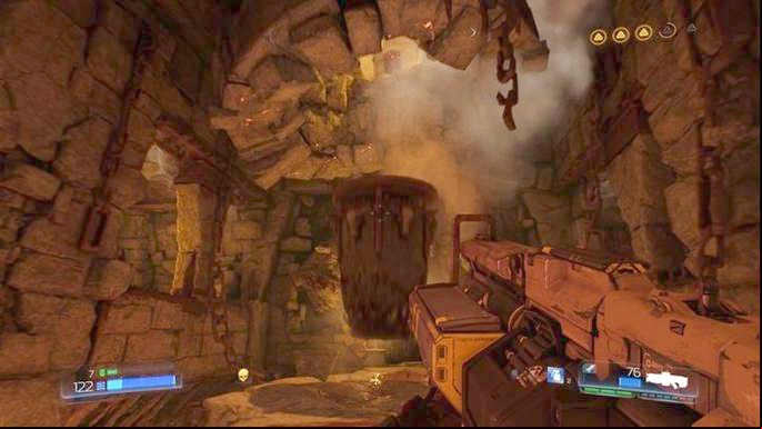 Further road leads through the nearby yellow door - Doom: Titans Realm Walkthrough - Walkthrough - Doom Game Guide & Walkthrough