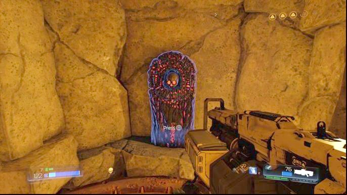 Jump on it once the battle is over and use the switch at the top - Doom: Titans Realm Walkthrough - Walkthrough - Doom Game Guide & Walkthrough