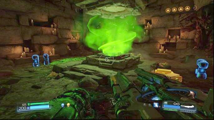 Use the green portal next to the exit after the battle and keep going ahead - Doom: Titans Realm Walkthrough - Walkthrough - Doom Game Guide & Walkthrough