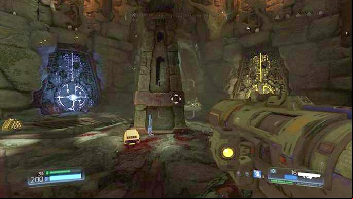 The level starts near the place with yellow and blue door - Doom: The Necropolis Walkthrough - Walkthrough - Doom Game Guide & Walkthrough