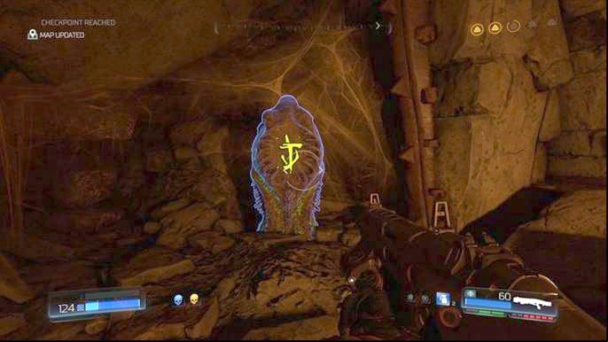At the bottom you can use the Data the form of an artifact and slightly further you can jump even lower - Doom: The Necropolis Walkthrough - Walkthrough - Doom Game Guide & Walkthrough