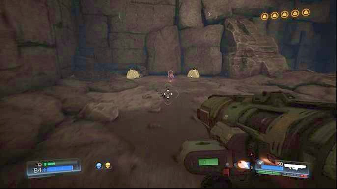 Shoot it with rocket and a chest with collectible (Hasmatguy) will fall from there - Doom: The Necropolis Walkthrough - Walkthrough - Doom Game Guide & Walkthrough