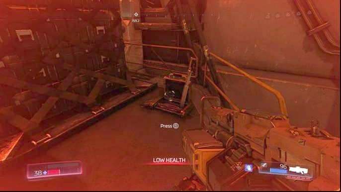 Walk around it and pull the lever hidden behind - Doom: All secrets in Destroyed Argent Facility - Secrets - Doom Game Guide & Walkthrough