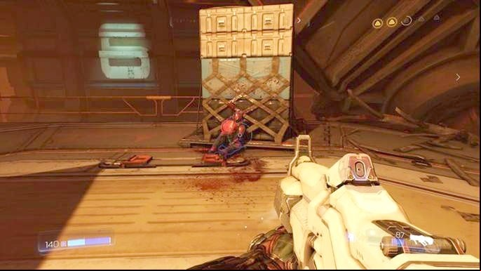 Soon after you receive the task to reclaim the yellow key, a large group of demons will appear - Doom: All secrets in Destroyed Argent Facility - Secrets - Doom Game Guide & Walkthrough