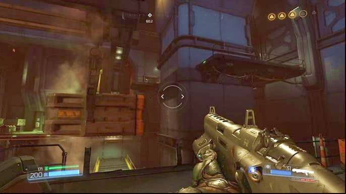 Once it flies to the wall on the right, jump on it and then jump to the platform on the right - Doom: All secrets in Destroyed Argent Facility - Secrets - Doom Game Guide & Walkthrough