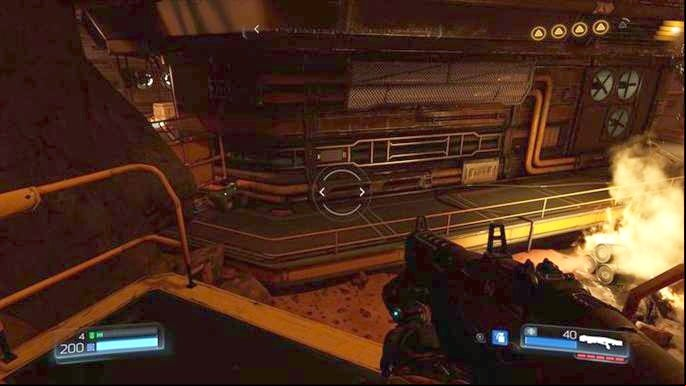Further path from the combat drone leads through the door below - Doom: All secrets in Destroyed Argent Facility - Secrets - Doom Game Guide & Walkthrough