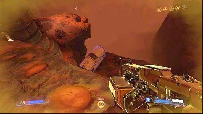 Under it there is a ledge on which Argent Cell is hidden - Doom: All secrets in Destroyed Argent Facility - Secrets - Doom Game Guide & Walkthrough