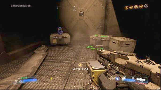 Behind the corner you will find the second collectible (Patriotguy) - Doom: All secrets in Destroyed Argent Facility - Secrets - Doom Game Guide & Walkthrough