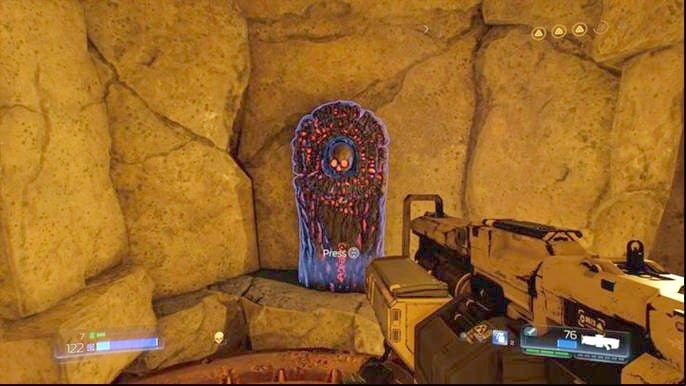 At some point you will reach a room with rock platform which can crush you - Doom: All secrets in Titans Realm= - Secrets - Doom Game Guide & Walkthrough