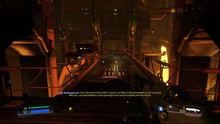 When standing in front of the door that requires the blue key, turn to the right and go forward until you reach the long bridge above the lava - Doom: All secrets in Foundry - Secrets - Doom Game Guide & Walkthrough