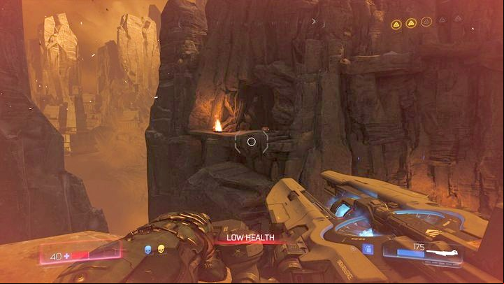 Jump to the rock platform on the right after eliminating another group of enemies - Doom: Kadingir Sanctum Walkthrough - Walkthrough - Doom Game Guide & Walkthrough