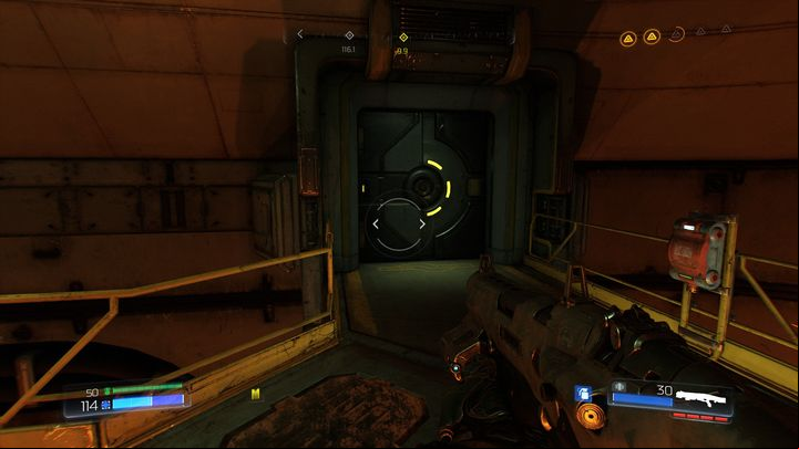 By killing another Hell Knight on your way you will reach a yellow door - Doom: Foundry Walkthrough - Walkthrough - Doom Game Guide & Walkthrough