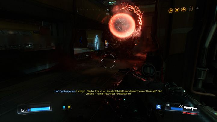 Once you have the new , jump down the ruined stairs and open the first blue door - Doom: Foundry Walkthrough - Walkthrough - Doom Game Guide & Walkthrough