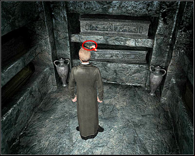 Exit the crypt and proceed to an area with a yellow tomb and a large cross (screen) - Bloomsbury Cemetery III - London - Dracula: Origin - Game Guide and Walkthrough
