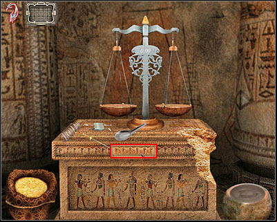 I would recommend that you start off by taking weight of three objects - copper debens and the measuring tool - Blood Rocks #2 II - Cairo - Dracula: Origin - Game Guide and Walkthrough