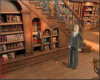Try clicking on the lowered chandelier and listen to what Van Helsing has to say about this object - Library II - Vienna - Dracula: Origin - Game Guide and Walkthrough