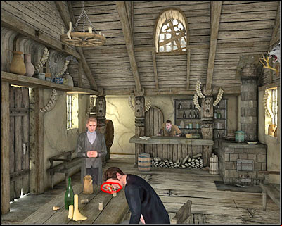 Try picking up a small document which can be found to the left of the owner of the inn (screen) - Tavern I - Transylvania - Dracula: Origin - Game Guide and Walkthrough