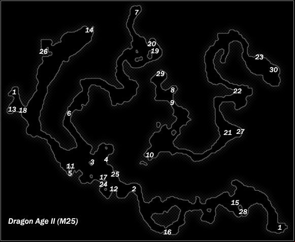 Legend - Map M25 Sundermount; Map M26 Sundermount Caverns | Maps - Maps - Dragon Age II Game Guide
