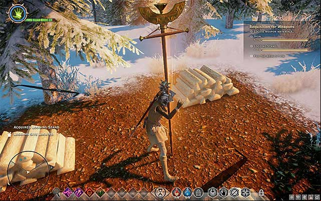 You need to put up a flag in the logging stand - Dragon Age Inquisition: Requisition for Weapons - Side quests - Haven - Dragon Age: Inquisition Game Guide & Walkthrough