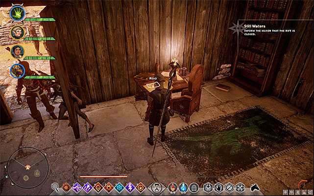 Instead of the mayor, you find the letter that he has left - Dragon Age Inquisition: Still Waters - Side Quests - Crestwood - Dragon Age: Inquisition Game Guide & Walkthrough