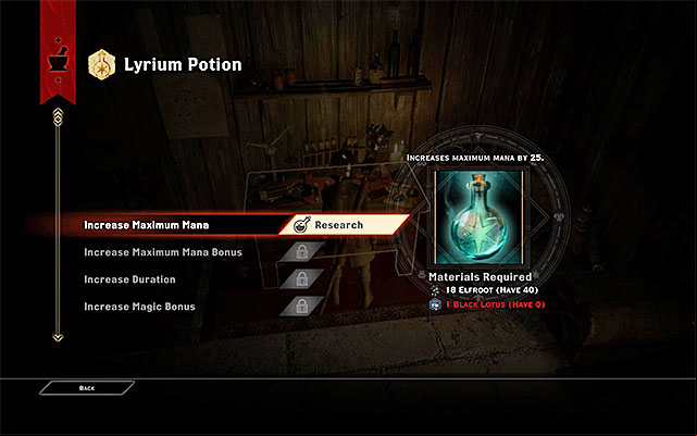 Potions upgrading window - Dragon Age Inquisition: Crafting and upgrading - Crafting - Dragon Age: Inquisition Game Guide & Walkthrough