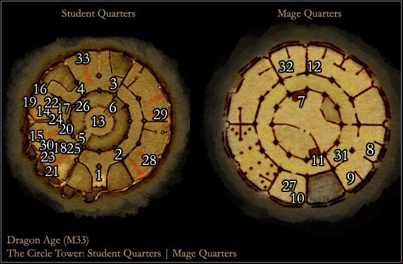1 - Dragon Age Origins: The Circle Tower - Lower Levels map - Maps of locations - Dragon Age: Origins Game Guide
