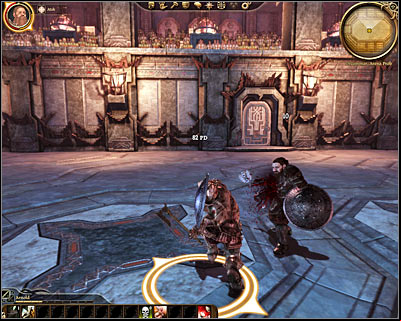 Youll have to defeat three enemies in the arena (M6, 6) - Mainar (fully healed or poisoned), Adalbo and Lenka - Dragon Age Origins: Proof of loyalty - Origin story: Dwarf commoner - Dust Town (Prologue) - Dragon Age: Origins Game Guide