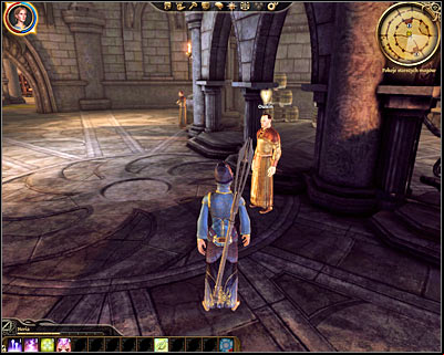 The first part of this quest will be to find a way to disable a magical barrier in the towers basement and in order for this to succeed you must talk to Owain (M11, 7) - Dragon Age Origins: Ties of blood and magic - Origin story: Magi - The Circle Tower (Prologue) - Dragon Age: Origins Game Guide