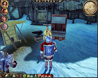 The second interactive person is Mikhael Dryden (DLC1, 9) - Dragon Age Origins: Epilogue - DLC - Wardens Keep - Dragon Age: Origins Game Guide