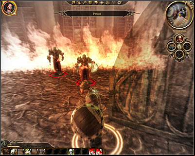 During your time spent in the tower (M38, 1) youll have to watch out mostly for the flames, especially prior to unlocking the burning man ability - Dragon Age Origins: Lost in dreams - Main quests - Dragon Age: Origins Game Guide
