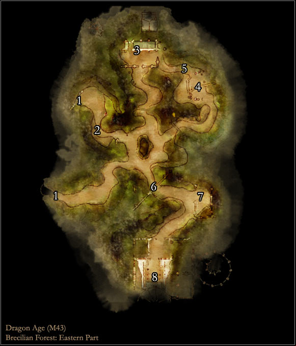 1 - Dragon Age Origins: Brecilian Forest - Eastern Part map - Maps of locations - Dragon Age: Origins Game Guide