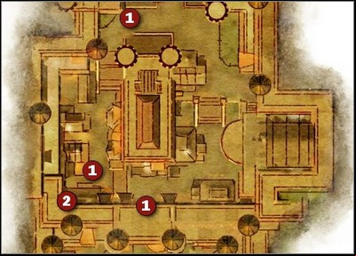 1 - location of mages, 2 - mage boss. - Walkthrough - Chanters Board - Side Quests - Dragon Age: Origins - Awakening - Game Guide and Walkthrough