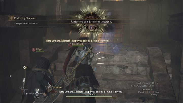 Follow the road until you reach a smaller path leading east - turn here and continue down the path until you reach a small stony temple surrounded by lush vegetation - Dragons Dogma 2: How to unlock Trickster vocation? - Vocations - Dragons Dogma 2 Guide
