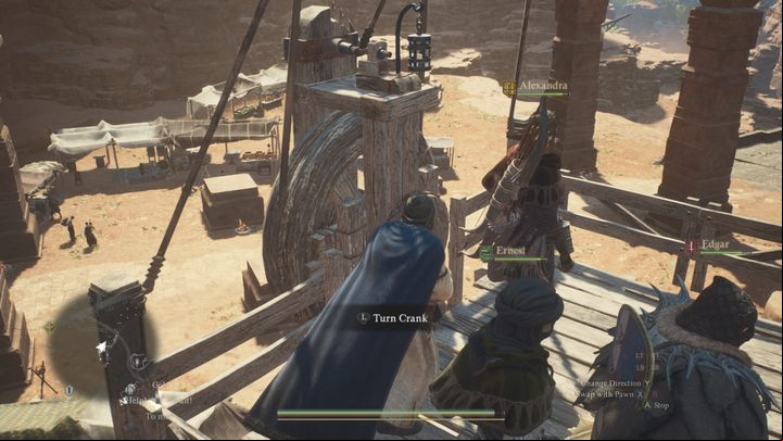 Once the entire team is onboard, approach the crank in the cart and point yourself towards the direction you want to travel to - Dragons Dogma 2: How to use the ropeway? - Exploration - Dragons Dogma 2 Guide