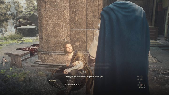 When interacted, Lamond will complain to you about lack of good drink - Dragons Dogma 2: How to unlock the Warfarer vocation? - Vocations - Dragons Dogma 2 Guide