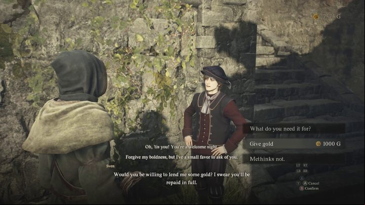 The second meeting with Sven will happen sometime later - Dragons Dogma 2: Should I give gold to Sven? - Important Choices - Dragons Dogma 2 Guide