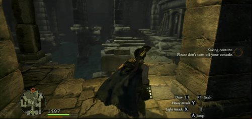 You'll find yourself in a large chamber with a fragmented floor - watch out for the water below because any with it means death - The Watergods Altar - Act II - Dragons Dogma - Game Guide and Walkthrough