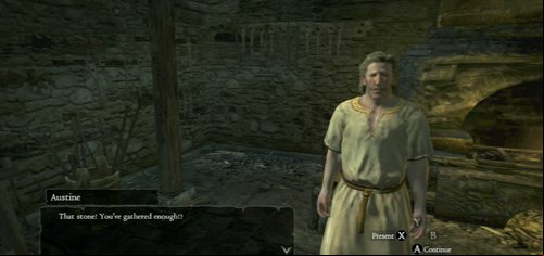 After collecting the stone fragments, go back to Austine and hand him the stone - Reaper's Scorn - Act I - Dragons Dogma - Game Guide and Walkthrough