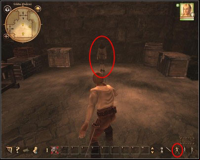You have to approach the thief in the stealth mode, which can be selected from the menu at the right bottom corner. - Nadoret - for Rogues - p. 1 | Main quests - Main quests - Drakensang: The River of Time Game Guide