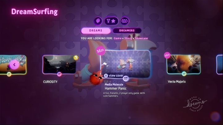 The lacks online options implemented in its early access version - Cooperation and multiplayer modes in Dreams - Basics - Dreams Guide