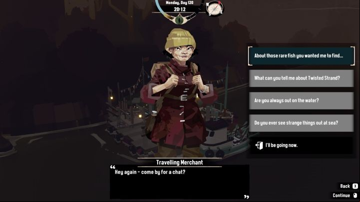 To start the quest you must talk to the Traveling Merchant who'll tell you of some rare fish species - Dredge: Recording Rarities - Pursuits - Dredge Guide