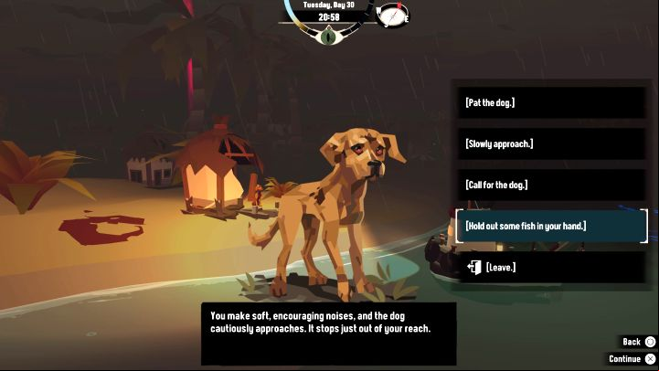 At first, the dog will be afraid of you and will need to be tamed - Dredge: Lost Dog - Pursuits - Dredge Guide
