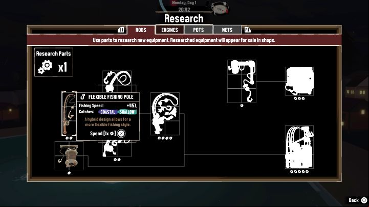 Research Parts: 2 (go to the Shipwright after donating the parts) - Dredge: List of all Rods - Basics - Dredge Guide